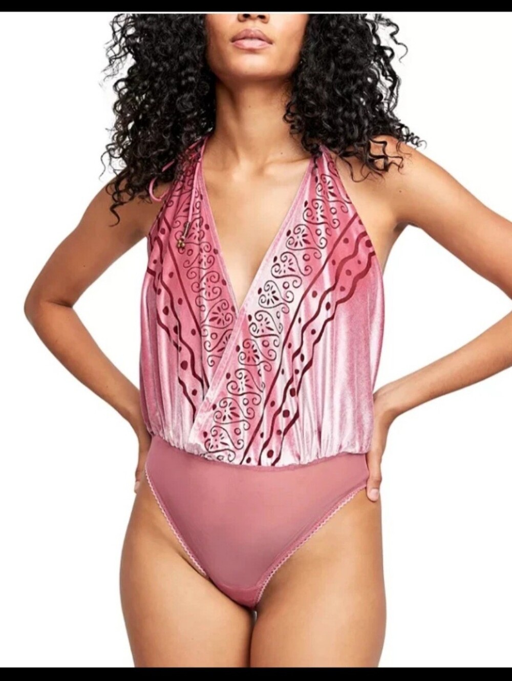 Free People Body Talk Velvet Bodysuit, Red, Size Large NWT
